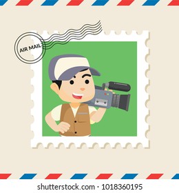 Cameraman postage stamp on air mail envelope