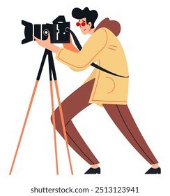 Cameraman Shooting. Flat Vector Illustration"