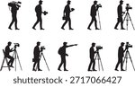 Cameraman silhouette set with various camera equipment Vector, illustration