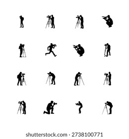 Cameraman silhouette set vector and illustration