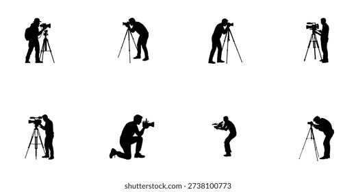 Cameraman silhouette set vector and illustration