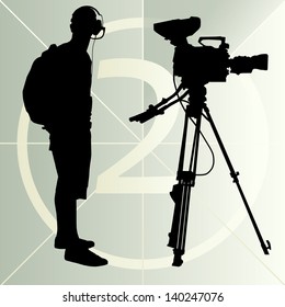 Cameraman silhouette vector background and film countdown number