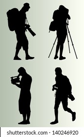 Cameraman silhouette vector background set