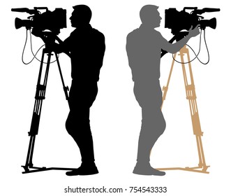 Cameraman silhouette. Video operator white background