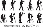 Cameraman silhouettes capturing moments Vector, illustration