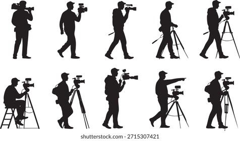 Siluetas de camarógrafo que capturan momentos Vector, ilustración