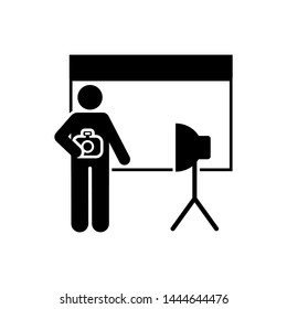 Cameraman, soft box, equipment, camera pictogram icon. Element of photographer pictogram icon