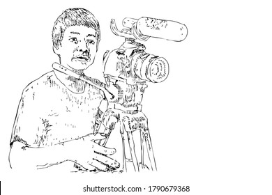Cameraman, Vector Hand Draw Sketch
