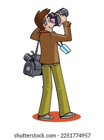 cameraman vector pro, Cameraman with video camera in studio isolated on background. Vector illustration.