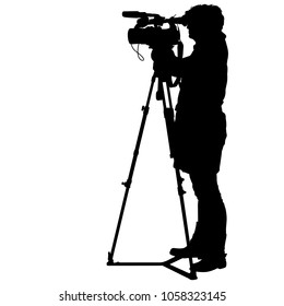 Cameraman with video camera. Silhouettes on white background