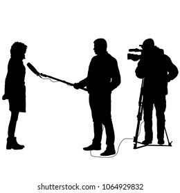 Cameraman with video camera. Silhouettes on white background