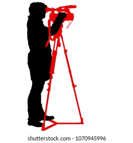 Cameraman with video camera. Silhouettes on white background