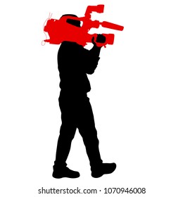 Cameraman with video camera. Silhouettes on white background