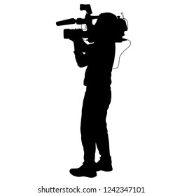 Cameraman with video camera. Silhouettes on white background