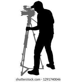 Cameraman with video camera. Silhouettes on white background