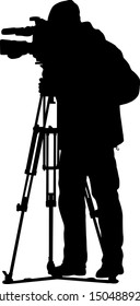 Cameraman with video camera. Silhouettes on white background