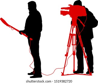 Cameraman with video camera. Silhouettes on white background