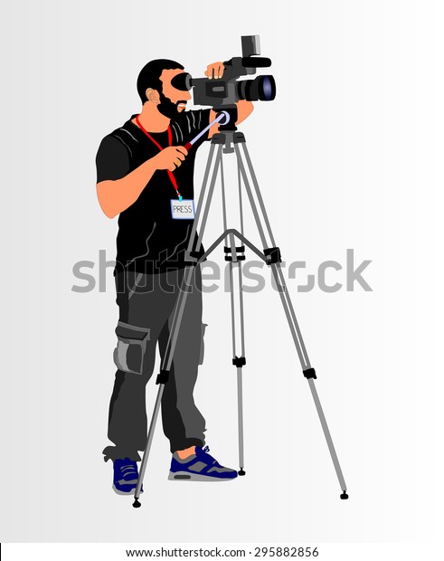 Cameraman Video Camera Studio Isolated On Stock Vector (Royalty Free ...