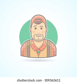 Cameraman, video operator, videographer  icon. Avatar and person illustration. Flat colored outlined style.