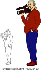 Camarógrafo esperando el trabajo, aislado de fondo blanco