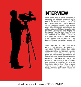 Cameraman at work silhouettes with interview page