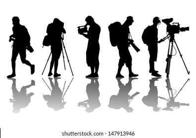 Cameramen and camcorder video operator vector background