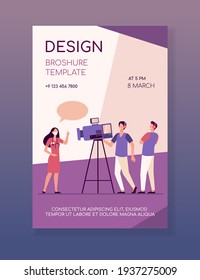Cameramen taking video of medical expert. Doctor speaking at camera. Flat vector illustration. Epidemic, awareness, disease prevention concept for banner, website design or landing web page