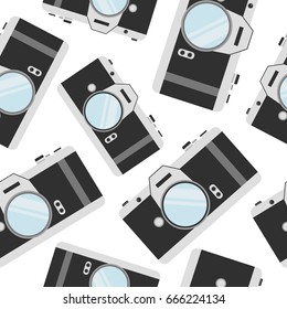 Cameras hand drawn seamless pattern. Colorful overlapping background vector with camera, photographing. Decorative wallpaper, good for printing. Backdrop design, flat style