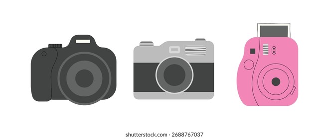 Cameras set on a White background, vector illustration.