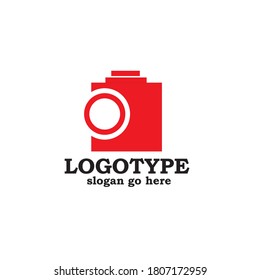 camera-shaped logo with red colors