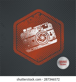 Camera,stamp design on old dark background,grunge concept,vector