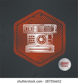Camera,stamp design on old dark background,grunge concept,vector