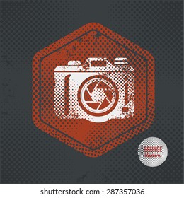 Camera,stamp design on old dark background,grunge concept,vector