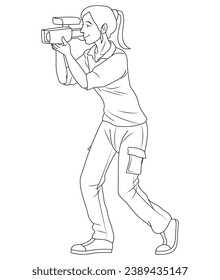 A camerawoman in outline and vector.