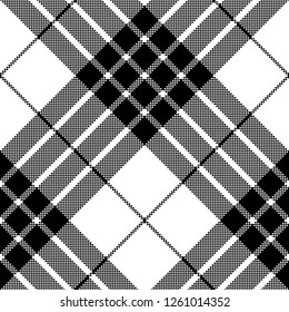 Cameron black white tartan pixel seamless pattern. Vector illustration.