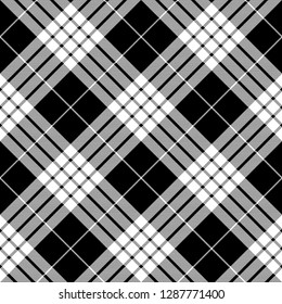 Cameron black white tartan plaid pixel seamless pattern. Vector illustration.