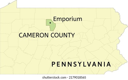 Cameron County and borough of Emporium location on Pennsylvania state map