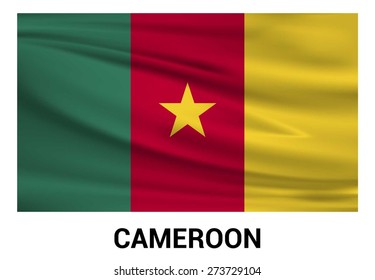 Cameron Waving flag isolated vector in official colors and Proportion Correctly. waving wind Flag realistic fabric effect. country's name label in bottom