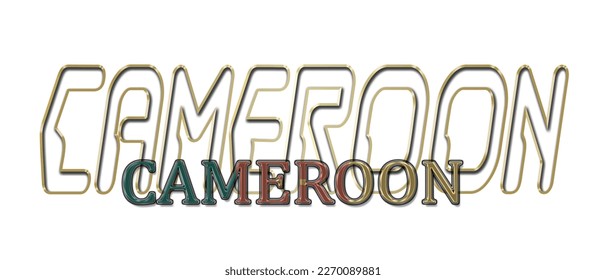 CAMEROON 3d light bulb alphabet with gold frame isolated on white background. gold glossy dripping  font. Vector illustration.