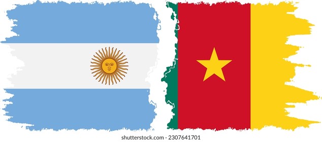Cameroon and Argentina grunge flags connection, vector