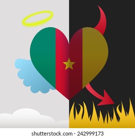 Cameroon background of a heart half demon half angel