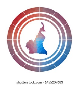 Cameroon badge. Bright gradient logo of country in low poly style. Multicolored Cameroon rounded sign with map in geometric style for your infographics.