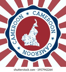 Cameroon Badge. Round logo of country with triangular mesh map and radial rays. EPS10 Vector.