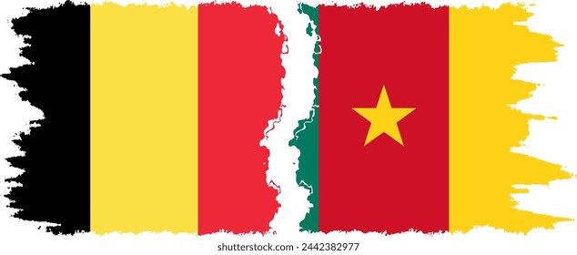 Cameroon and Belgium grunge flags connection, vector