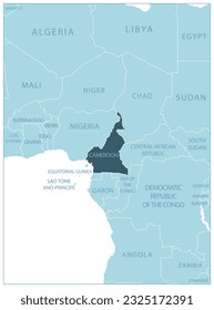 Cameroon - blue map with neighboring countries and names. Vector illustration