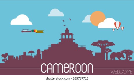 Cameroon city skyline silhouette flat design vector illustration