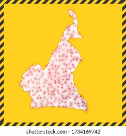 Cameroon closed - virus danger sign. Lock down country icon. Black striped border around map with virus spread concept. Vector illustration.