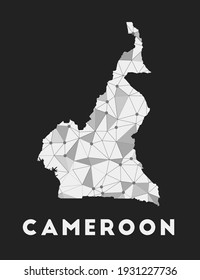 Kamerun - Netzkarte des Landes. Kamerun trendiges geometrisches Design auf dunklem Hintergrund. Technologie, Internet, Netzwerk, Telekommunikationskonzept. Vektorgrafik.