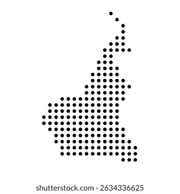 Cameroon country dotted map. Black spot pixel illustration isolated on white background. Vector circle mosaic.