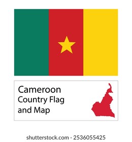 Bandera de Country de Camerún y mapa ilustración de dibujo a mano sobre fondo blanco